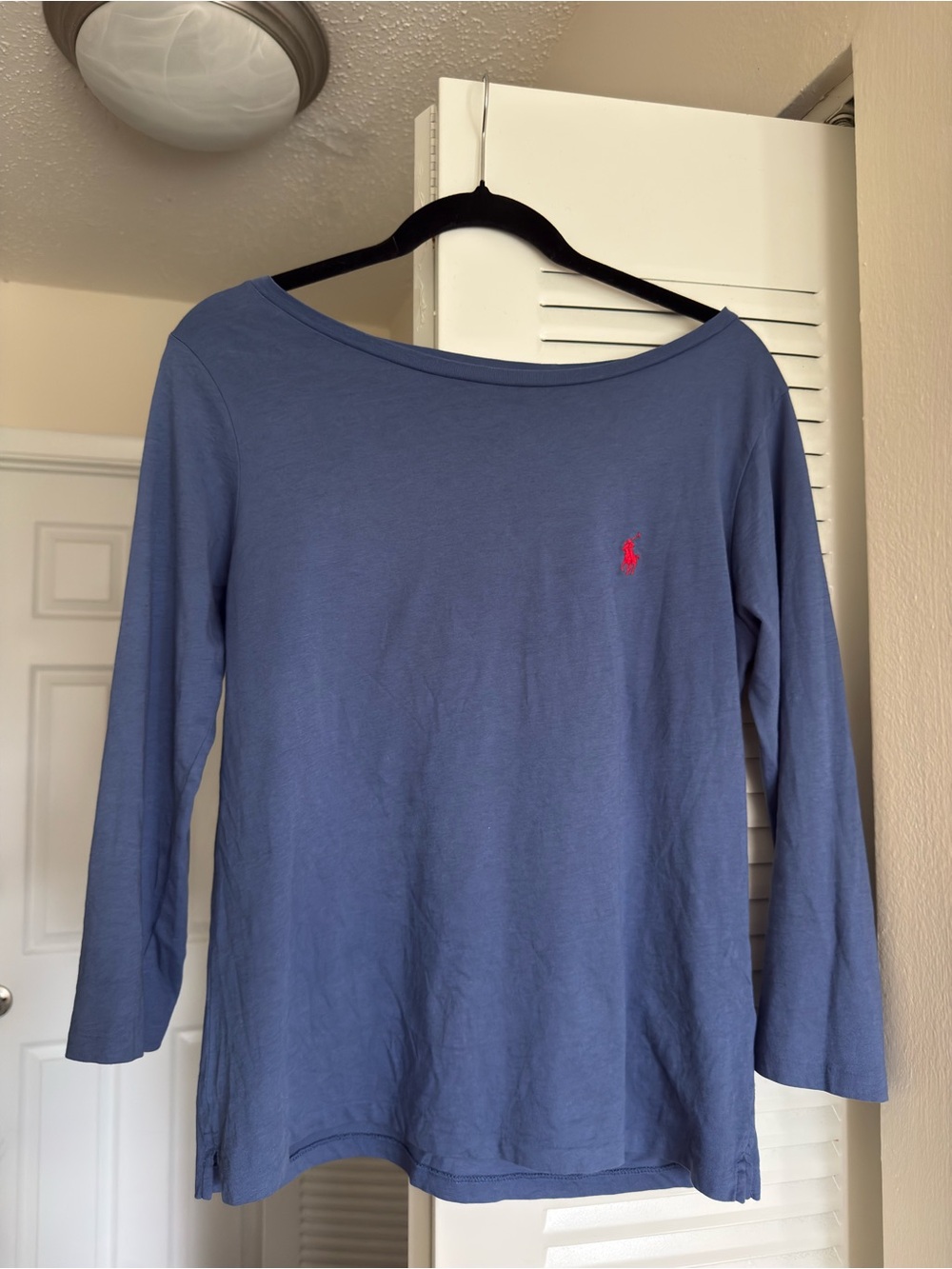 Polo by Ralph Lauren Women’s Slate Blue Long-Sleeve Crew Tee with Red Pony